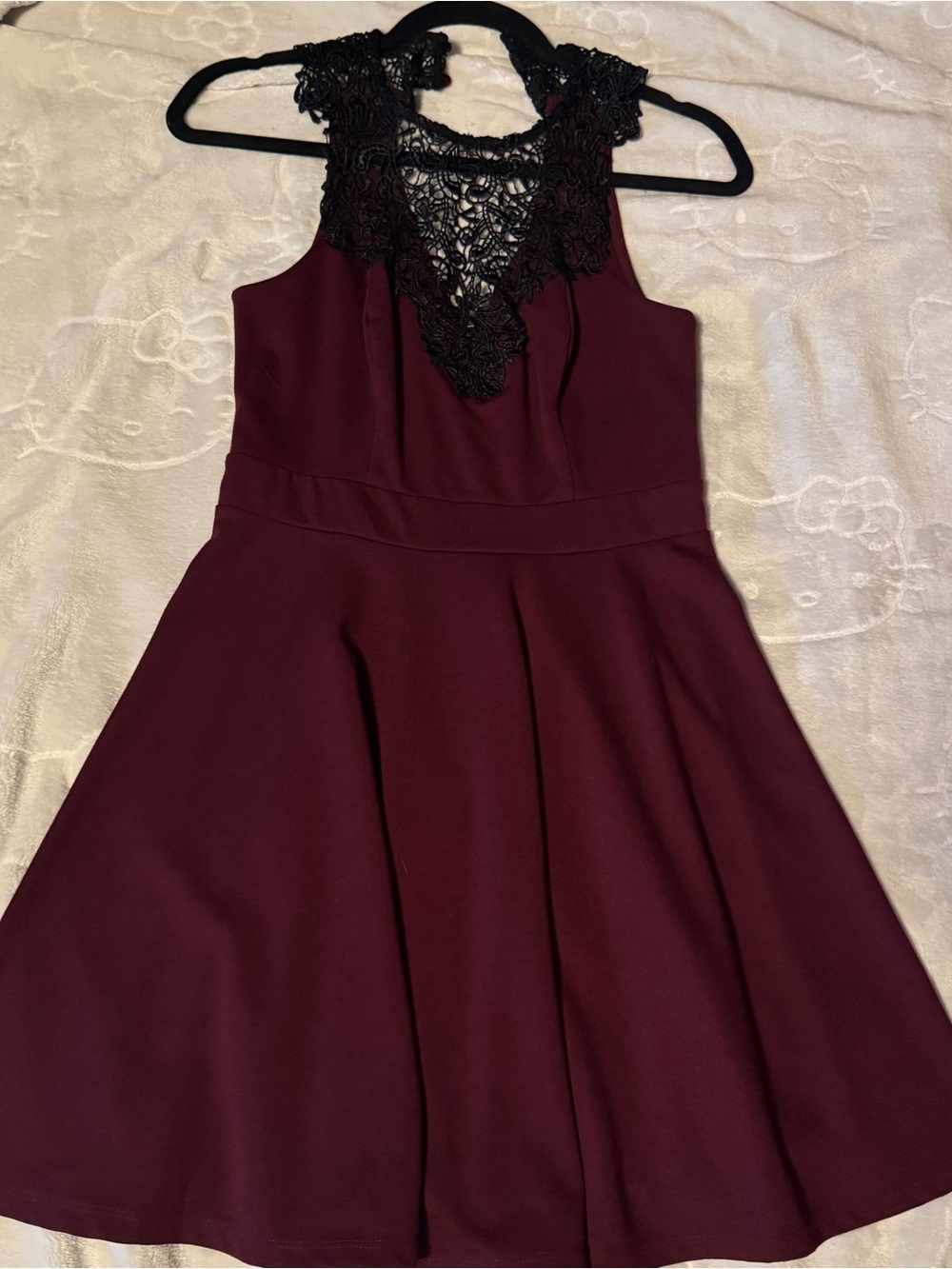Gothic Lace-Trim Burgundy Mini Dress M